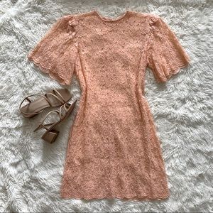 Vintage handmade peach & pearl lace dress